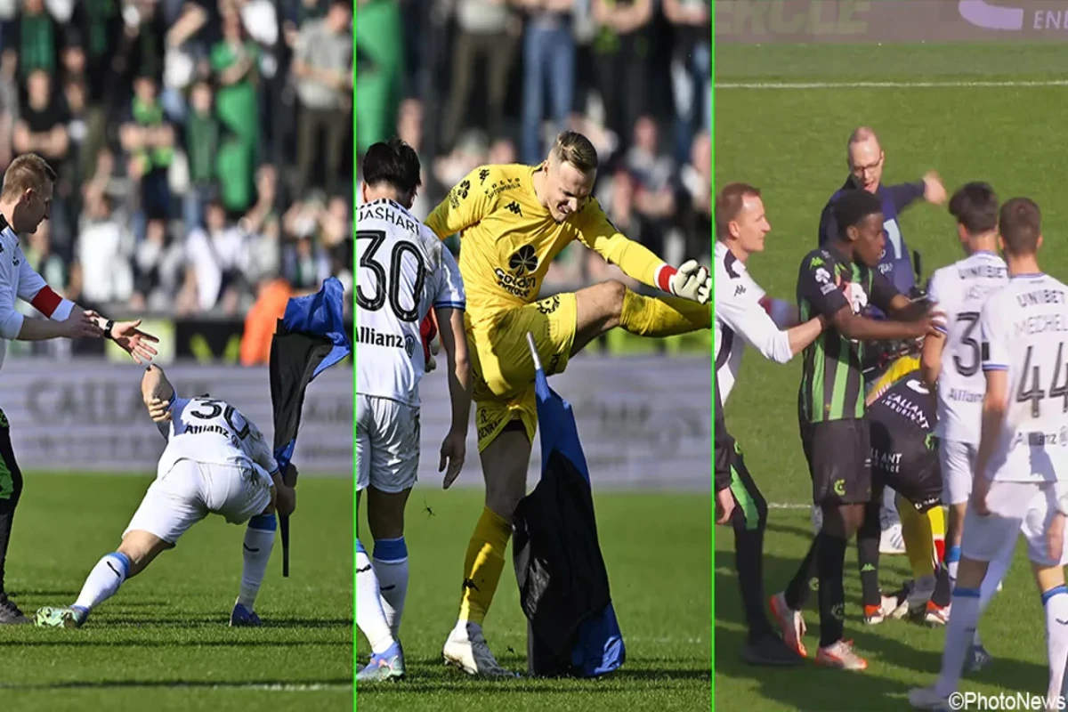 Belçika derbisində qalmaqal: Bayraq sancmaq istədi, dava düşdü - VİDEO